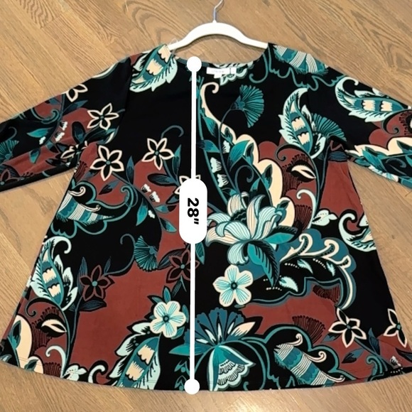 Chico's Travelers Womens Floral Tunic Top Sz 3 Multicolor 3/4 Sleeve - Picture 3 of 6
